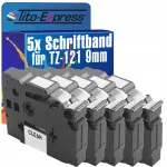 5 tk Brother TZe-121 / TZ-121 kleepuvad ribad, 9 mm, l&auml;bipaistvad, 8 m