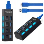 USB jagaja, 4 pesa, 3.0, l&uuml;lititega, 43 cm kaabliga