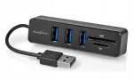USB jagaja NEDIS, 3 USB-A pesa, SD kaardilugeja, toide USB kaudu