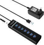 USB jagaja, 7 pesa, koos toiteadapteriga, USB 3.0