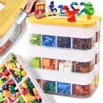 LEGO ehitusplokkide kast, 3-korruseline, sektsioonidega, 22 l, kollane