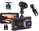 Auto videoregistraator esikaamera, tagakaamera, SD-kaart ja taskulamp