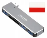 USB-C jagaja microSD ja SD kaardi lugejaga, kaasas kleebis