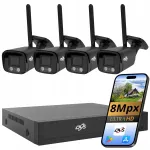 Traadita WiFi 4K 8Mpx valvekomplekt 4 musta silindrikujulise IR-kaameraga