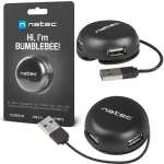 USB jagaja NATEC BUMBLEBEE 4 pesa, must