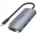 USB-C jagaja Unitek: 1x USB 3.1 Gen1, VGA, 2x HDMI 4K, PD 100W, MST