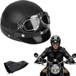 Nahkkattega retro stiilis motorrattakiiver prillidega, 52-62 cm