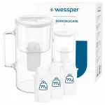 Wessper D2 borosilikaatklaasist veefilter 3 l valge 4 filtriga
