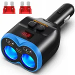 Kolmepesaline auto USB laadija QC ja 12&ndash;24V voltmeetriga