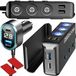 Auto sigaretis&uuml;&uuml;taja jagaja, 12&ndash;24V, 4x USB, 2x USB-C, 216W, Quick Charge 3.0