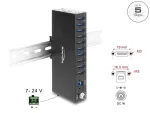 Delock 60792 t&ouml;&ouml;stuslik USB jaotur, 10x USB-A, 5 Gbps, ESD 8 kV, DIN paigaldus