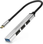 USB-C jagaja deleyCON, 4 pesaga: 1x USB 3.0, 3x USB 2.0, 0,15 m, h&otilde;bedane