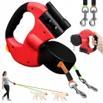 Automaatne kahe koera rihm, 3 m, LED-iga, punane, peegeldav