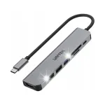 USB-C jaotur Unitek 7in1: 3x USB-A, HDMI, SD, PD 100W