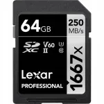Lexar 64GB 1667x SDXC UHS-II U3 V60 m&auml;lukaart
