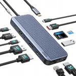 Dokk USB-C, 2x HDMI, 4K, 100W PD, RJ45, 13in1, kolmikekraaniga