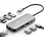 USB-C jaotur NOVOO 7-&uuml;hes: HDMI 4K, RJ45 Ethernet 1Gbps, PD 100W, USB 3.0