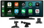10" auto monitor Apple CarPlay, Android Auto, tagurduskaamera ja hoidikuga