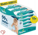 Laste niisked salvr&auml;tikud Pampers Aqua Water 99% vett, 18 x 60 tk