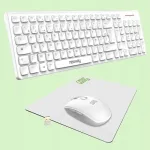 Traadita klaviatuur Newway RF02 (AZERTY) koos hiire ja padjaga, valge