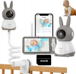 2K videobeebimonitor 5" LCD, WiFi, 64 GB m&auml;lu ja p&ouml;&ouml;ratava hoidikuga