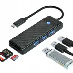 USB-jaotus Orico 4in1, 3x USB-A 3.0, SD ja microSD lugeja, 1,8 m, must