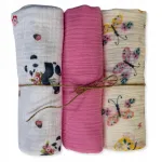 Musliini m&auml;hkmed 3 tk 80x60 Cotton Butterflies Pink Panda
