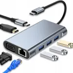 USB-C 7-&uuml;hes hub: HDMI 4K, VGA, PD 100W, USB 3.0, Ethernet dokk