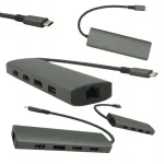 8in1 USB-C adapter s&uuml;learvutile, 2xHDMI 4K, LAN, PD 100W, RJ45, topeltmonitor