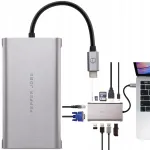 Pepper Jobs 11-&uuml;hes portidega jaam, USB-C, HDMI, USB 3.1, kaardilugeja, Mini Jack, LAN, 4x USB, PD