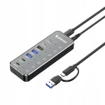 USB jagaja Spacetronik, 7 porti (3x USB 10Gbps, 4x USB 5Gbps) toiteallikaga