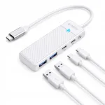 Orico 4in1 USB-C jagaja, 2x USB-A 3.0, USB-C PD 100W, 15 cm, valge