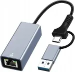 USB-C Ethernet adapter BLKing, 1000 Mbps, alumiinium