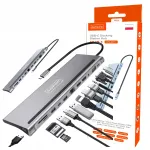 USB-C dokijaam 12-in-1 RJ45, 2x HDMI 4K, Ethernet, VGA, USB 3.0