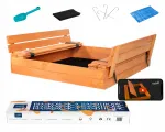 Immutatud puidust liivakast 120 cm kaanega ja pingidega, 3D sertifikaadiga