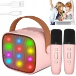 Juhtmevaba Bluetooth karaoke k&otilde;lar LED-valgustuse ja kahe mikrofoniga