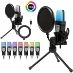 USB kondensaatormikrofon arvutile LED RGB ja popfiltriga