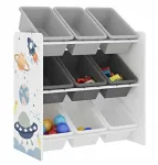 Laste m&auml;nguasjade riiul kastidega, hall-valge, plastikust