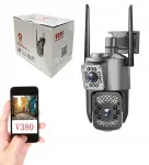 V&auml;lise IP WiFi kaamera V380, 4MP, 2 objektiivi, p&ouml;&ouml;rlev korpus, 64 GB m&auml;lukaart