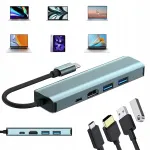 USB-C jagaja 5in1: 3x USB (3.0/2.0), HDMI 4K, LAN RJ45, PD