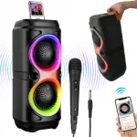 Kaasaskantav Bluetooth karaoke-k&otilde;lar 2 juhtmevaba mikrofoniga ja USB-ga