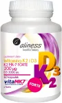 Toidulisand Aliness K-vitamiin FORTE MK-7 200 &micro;g Natto ja D3-ga, 60 kapslit