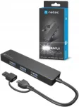Natec Mayfly USB jagaja 4xUSB 3.0, must USB-C ja USB-A adapteriga