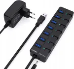 USB-jaotus Vemont, 7 pesa, toiteadapteri ja l&uuml;lititega, USB 3.0