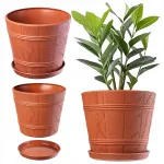 Lillepott 30 cm, puidumustri plastik