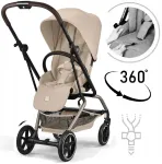 CYBEX Eezy S Twist+ 2 2026 vanker, suured 360&deg; p&ouml;&ouml;rlevad rattad, liivakarva