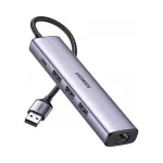 UGREEN USB jagaja, 3x USB-A 3.0, RJ45 LAN, USB-C, 5 Gbps