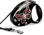 Automaatne FLEXI jalutusrihm Swarovski liblikaga, must, S suurus