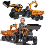 FALK Case IH ekskavaator-laadur, oranž, traktor haagisega, liigutatava koppiga