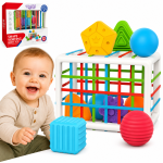 WOOPIE BABY Paindlik sensoorne kuubik lastele V&auml;rvilised kujundid 13 tk.